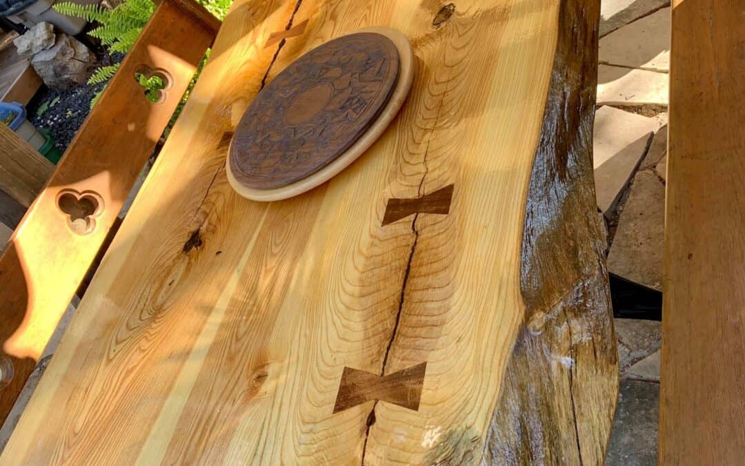 Live Edge Table in Ash with Black Walnut “Dutchmen”