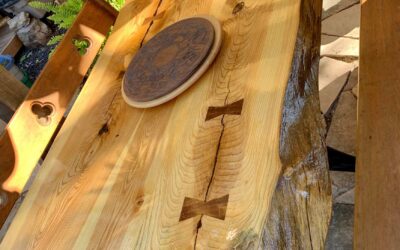 Live Edge Table in Ash with Black Walnut “Dutchmen”
